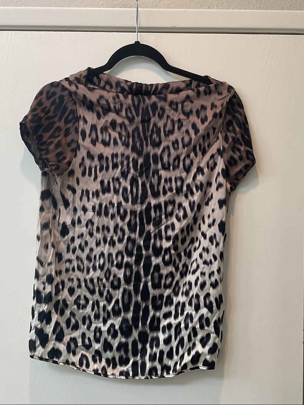 Guess by Marciano Leopard-Print Satin Short Sleeve Top - Brown & Black